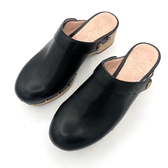J.Crew Convertible leather clogs black Sz 5 preppy Boho festival Wood Sole Shoe - Picture 5 of 13
